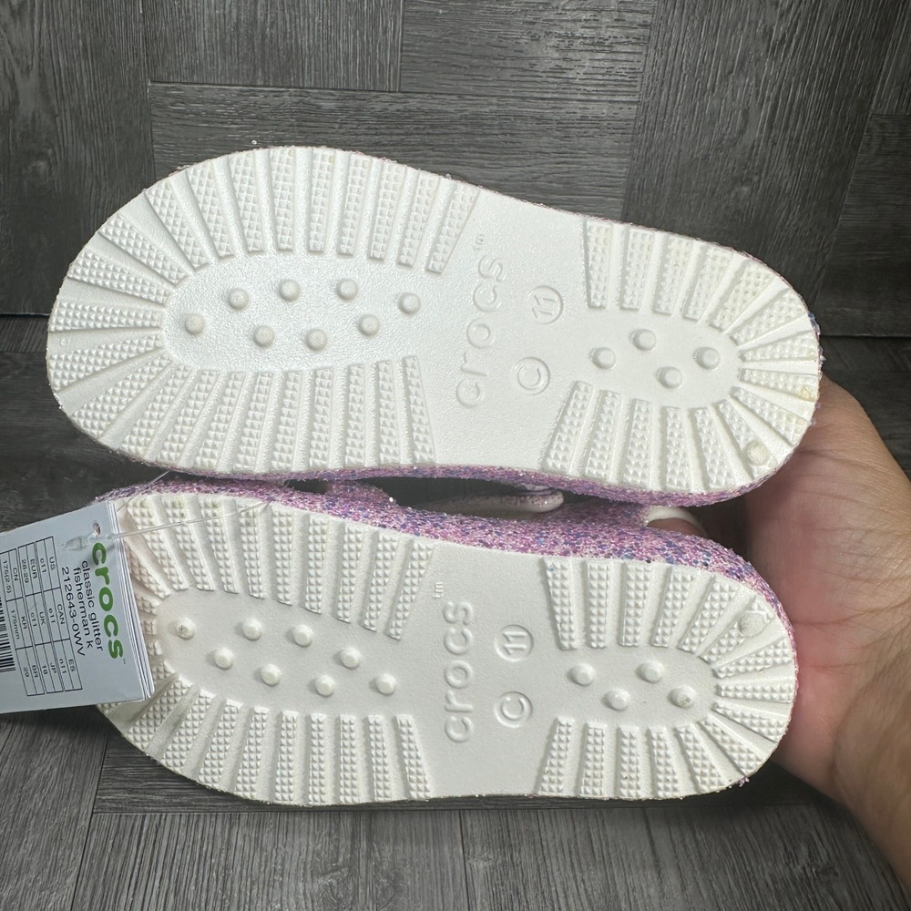 Crocs Fisherman Sandal Kids C11 Pink Glitter Sparkly Lightweight NEW - Picture 7 of 8